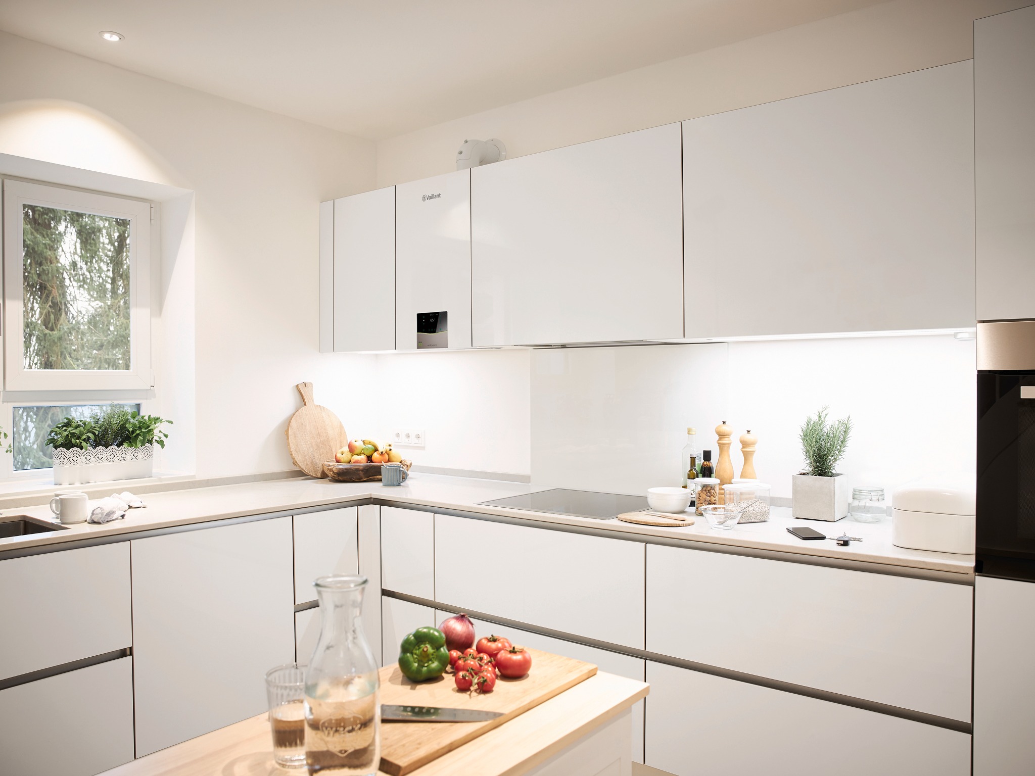 Professional boiler engineer working in a modern home